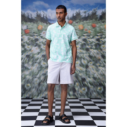 Genes Lecoanet Hemant Ikkat Print Polo T-Shirt- Nile Green