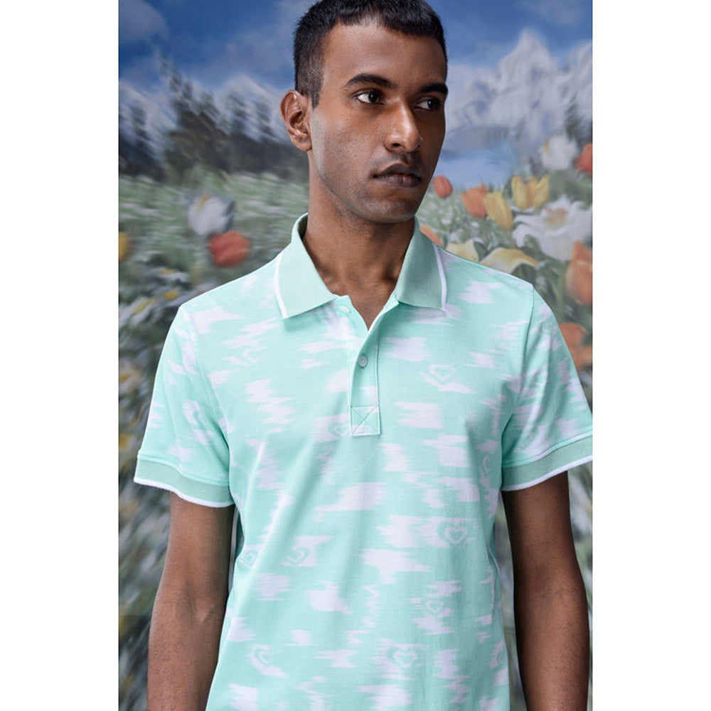 Genes Lecoanet Hemant Ikkat Print Polo T-Shirt- Nile Green