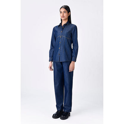 Genes Lecoanet Hemant Navy Blue Chambray Button-Up Shirt