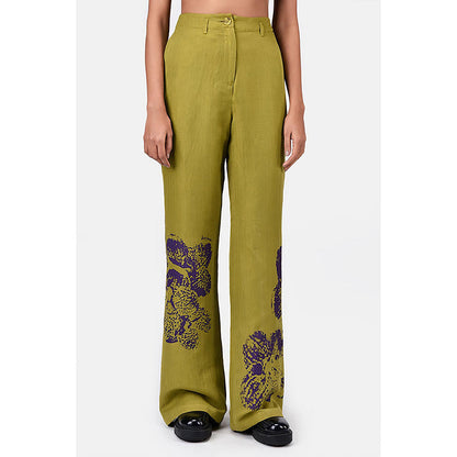 Genes Lecoanet Hemant Slim Fit Boot Cut Linen Herringbone Trouser