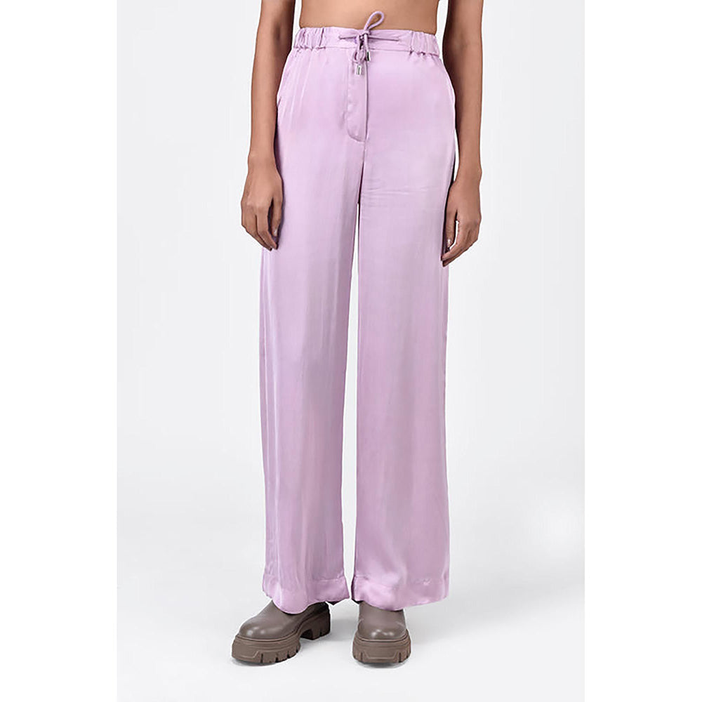 Genes Lecoanet Hemant Straight Fit Viscose Satin Trousers With Elastic Waist And Drawstrings