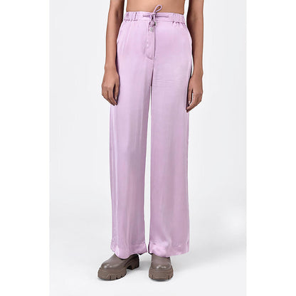 Genes Lecoanet Hemant Straight Fit Viscose Satin Trousers With Elastic Waist And Drawstrings