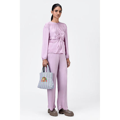 Genes Lecoanet Hemant Straight Fit Viscose Satin Trousers With Elastic Waist And Drawstrings