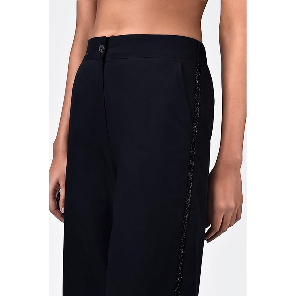 Genes Lecoanet Hemant Straight Fit Cotton Poplin Trousers With Bead Embroidered Stripes
