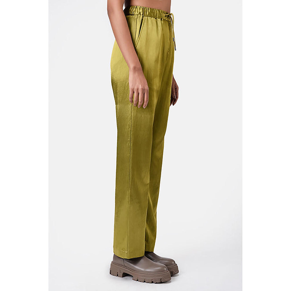 Genes Lecoanet Hemant Heavy Satin Straight Fit Trousers Bright Olive