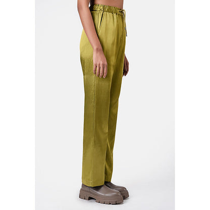Genes Lecoanet Hemant Heavy Satin Straight Fit Trousers Bright Olive