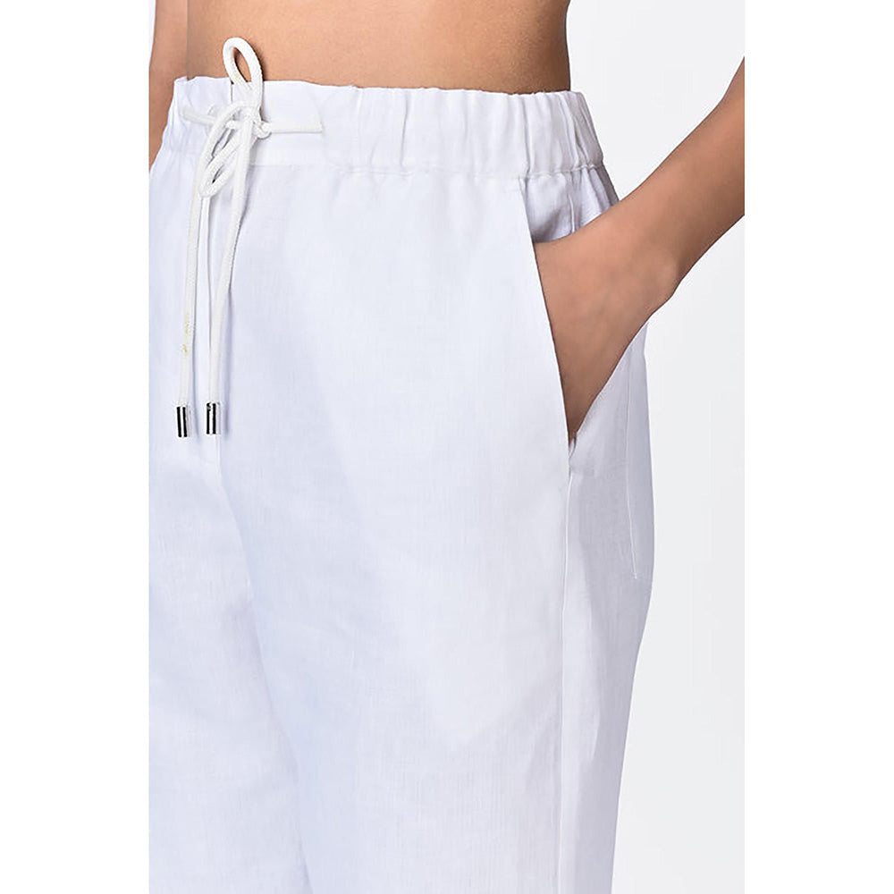 Genes Lecoanet Hemant Straight Fit White Linen Trousers