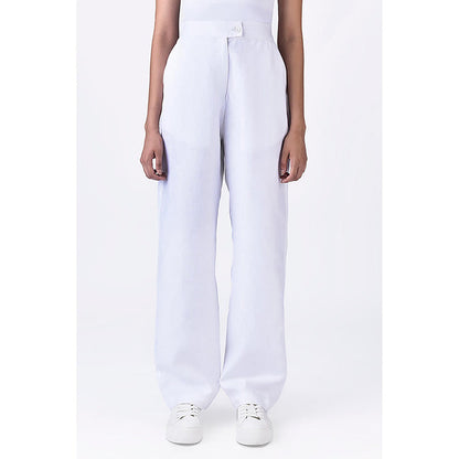 Genes Lecoanet Hemant White Linen Straight Fit Trousers