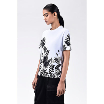Genes Lecoanet Hemant Regular Fit Crew Neck T-Shirt With Tropical Print