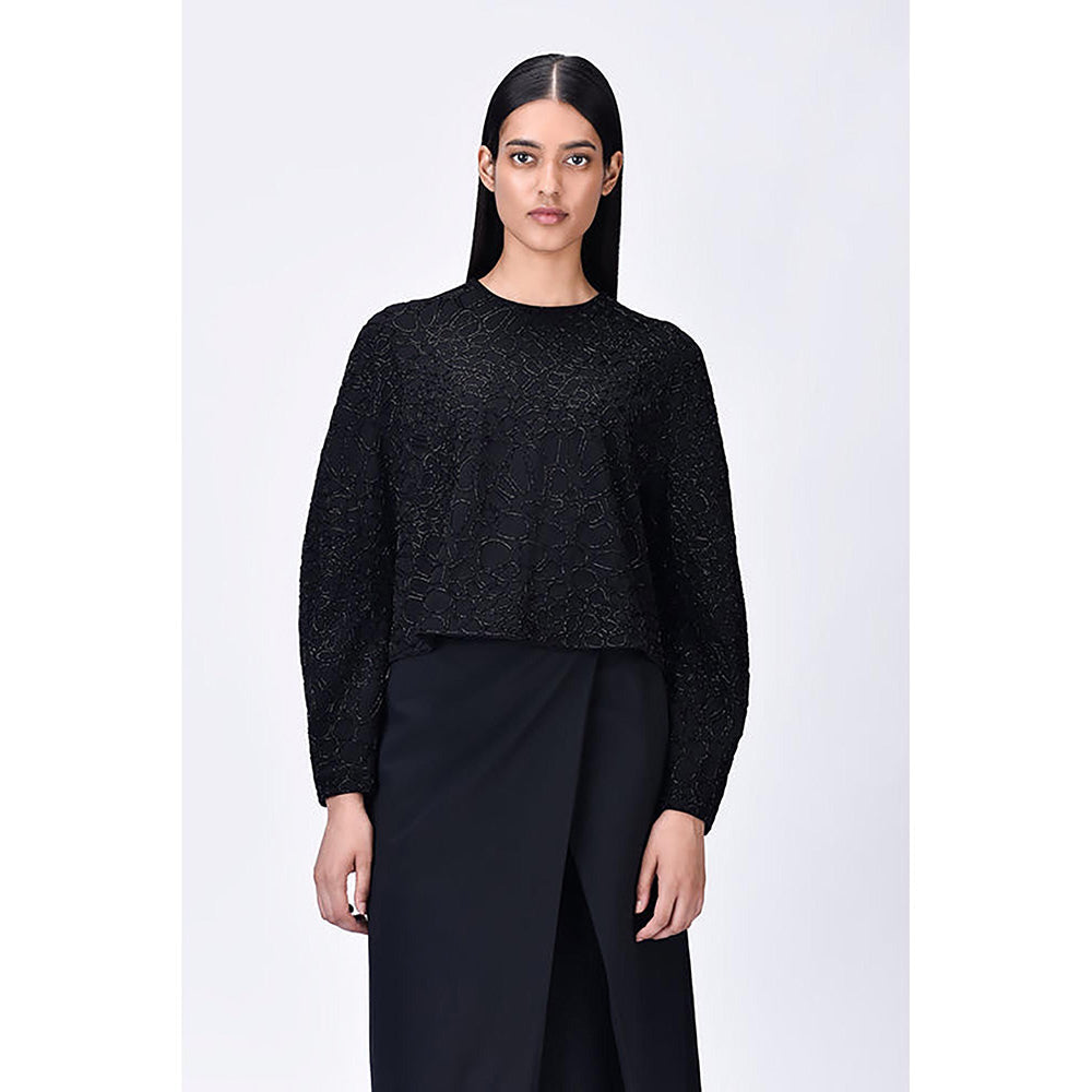 Genes Lecoanet Hemant Black Cropped Heavy Crepe Sweatshirt With Embroidery