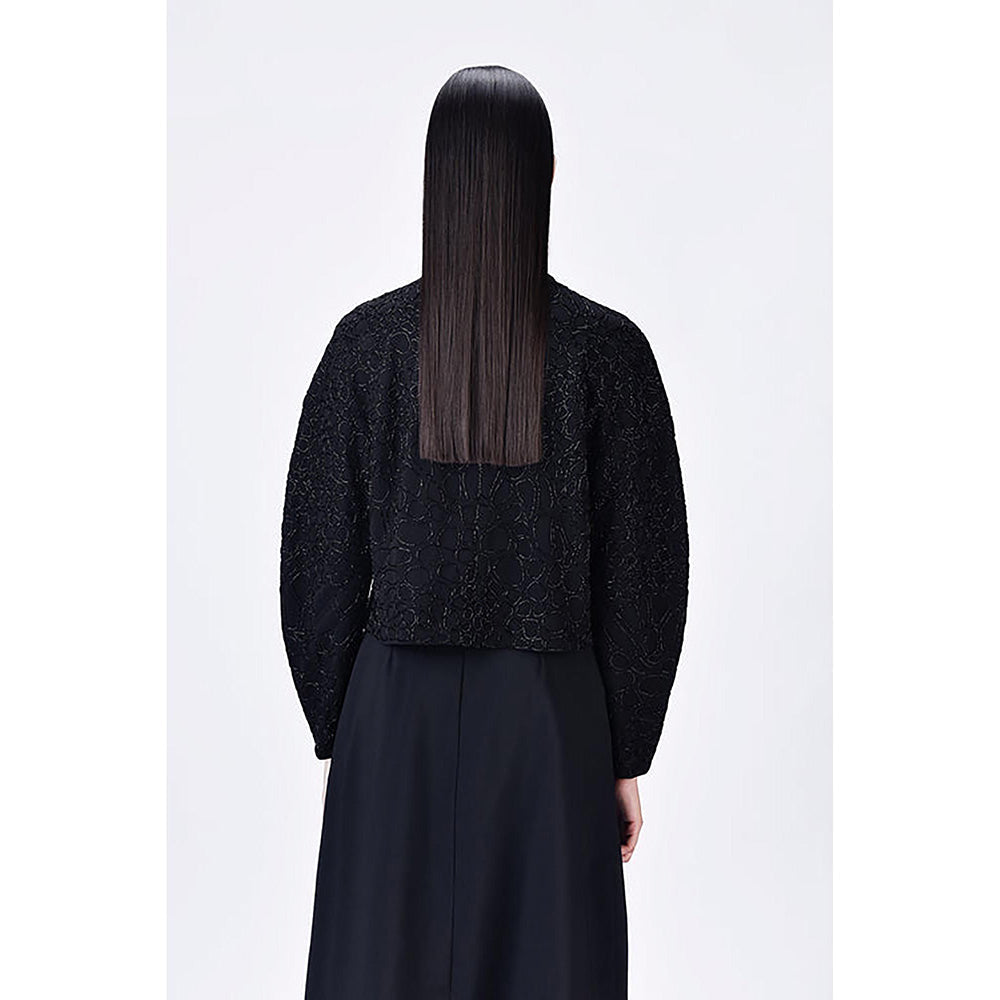 Genes Lecoanet Hemant Black Cropped Heavy Crepe Sweatshirt With Embroidery