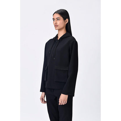 Genes Lecoanet Hemant Black Banana Crepe Relaxed Fit Hoodie With Front Pockets