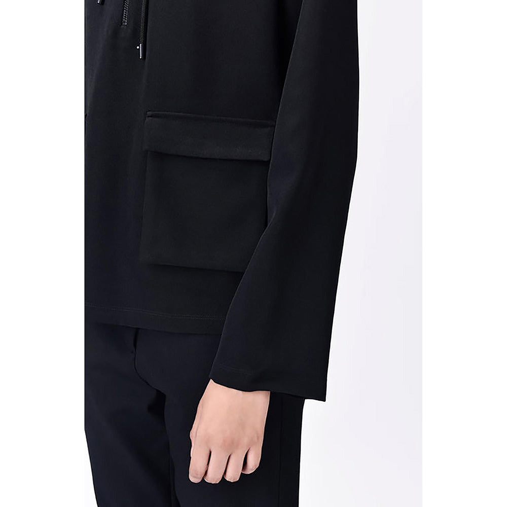 Genes Lecoanet Hemant Black Banana Crepe Relaxed Fit Hoodie With Front Pockets