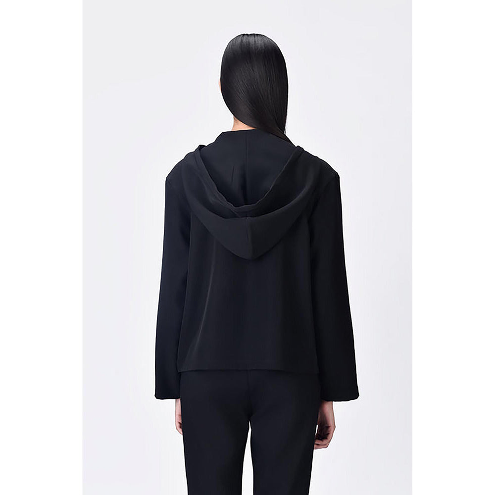 Genes Lecoanet Hemant Black Banana Crepe Relaxed Fit Hoodie With Front Pockets