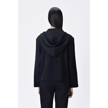 Genes Lecoanet Hemant Black Banana Crepe Relaxed Fit Hoodie With Front Pockets