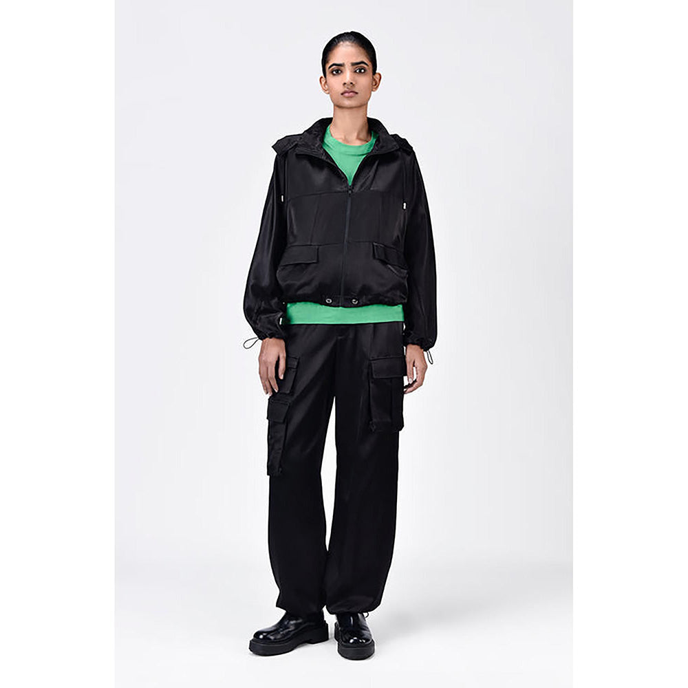 Genes Lecoanet Hemant Easy Fit Black Hoodie With Adjustable Waist And Flap Pocket