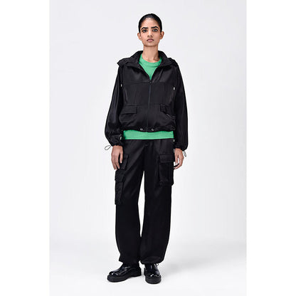 Genes Lecoanet Hemant Easy Fit Black Hoodie With Adjustable Waist And Flap Pocket