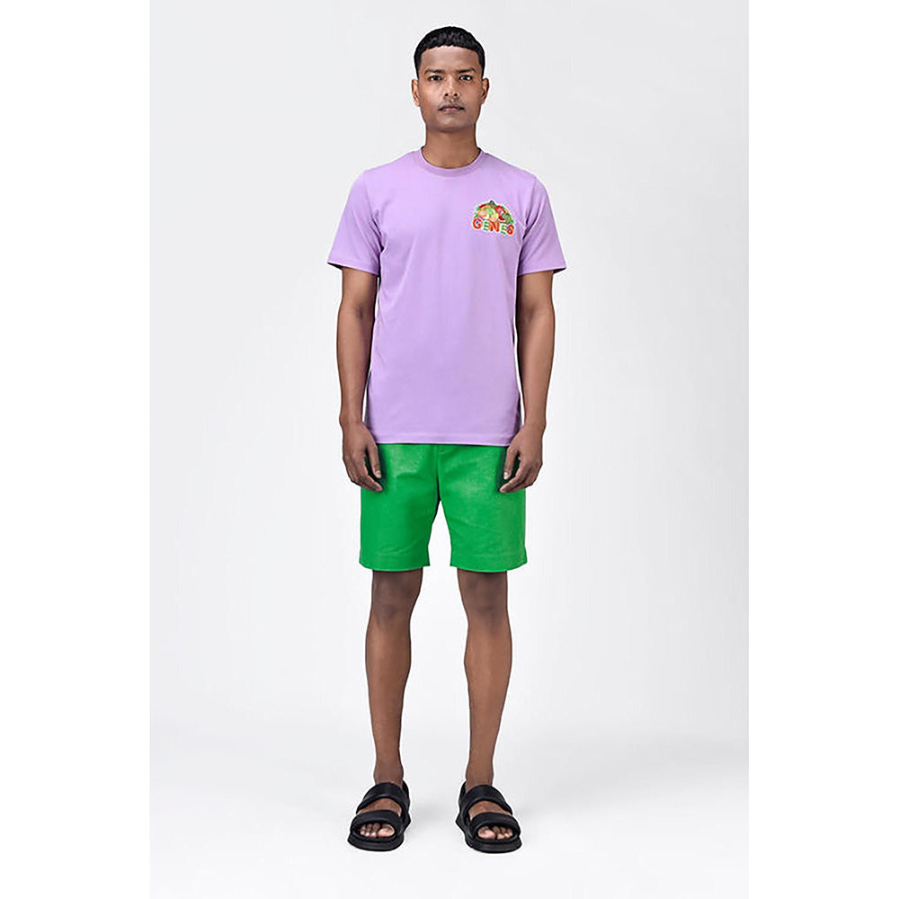 Genes Lecoanet Hemant Regular Fit Men's T-Shirt With Genes Fruit Basket Embroidery-Lavender