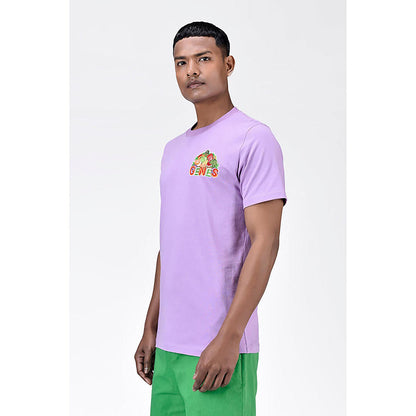 Genes Lecoanet Hemant Regular Fit Men's T-Shirt With Genes Fruit Basket Embroidery-Lavender