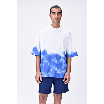 Genes Lecoanet Hemant White-Blue Cotton Jersey Oversized T-Shirt With Uv Abstract Print
