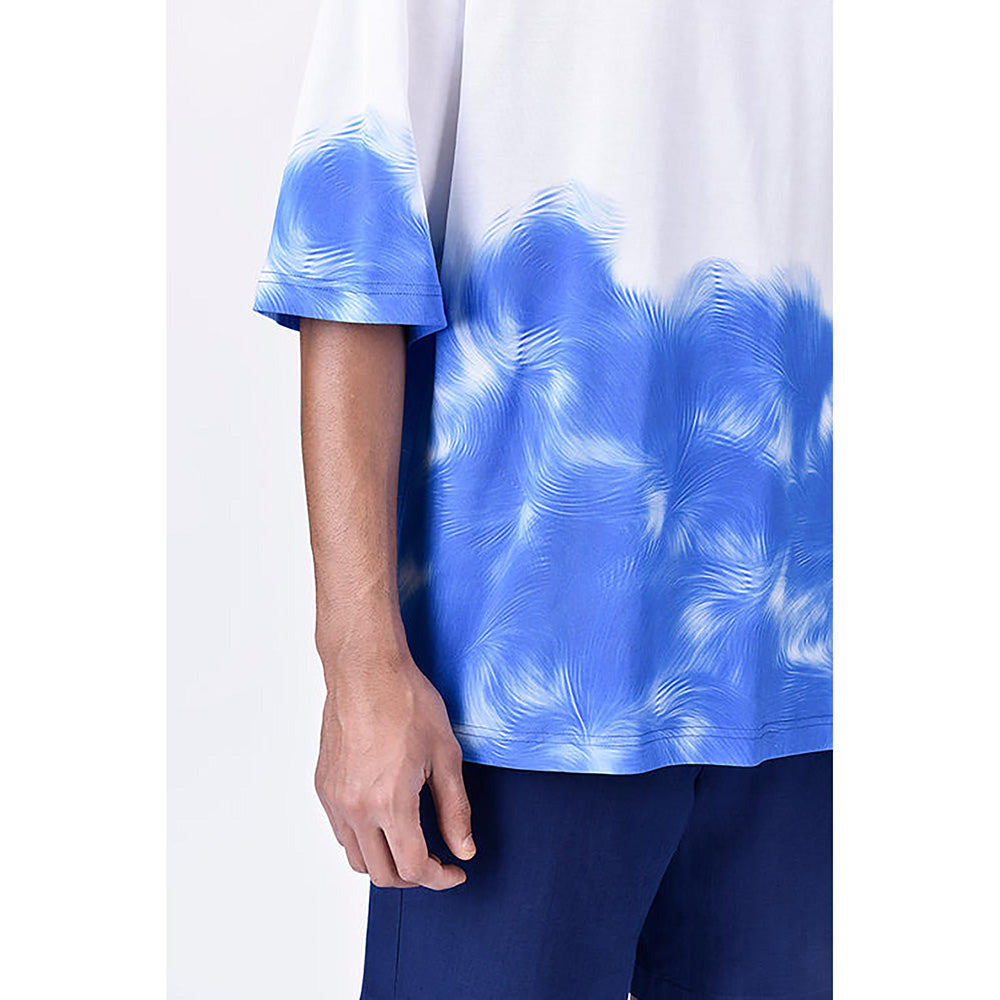 Genes Lecoanet Hemant White-Blue Cotton Jersey Oversized T-Shirt With Uv Abstract Print