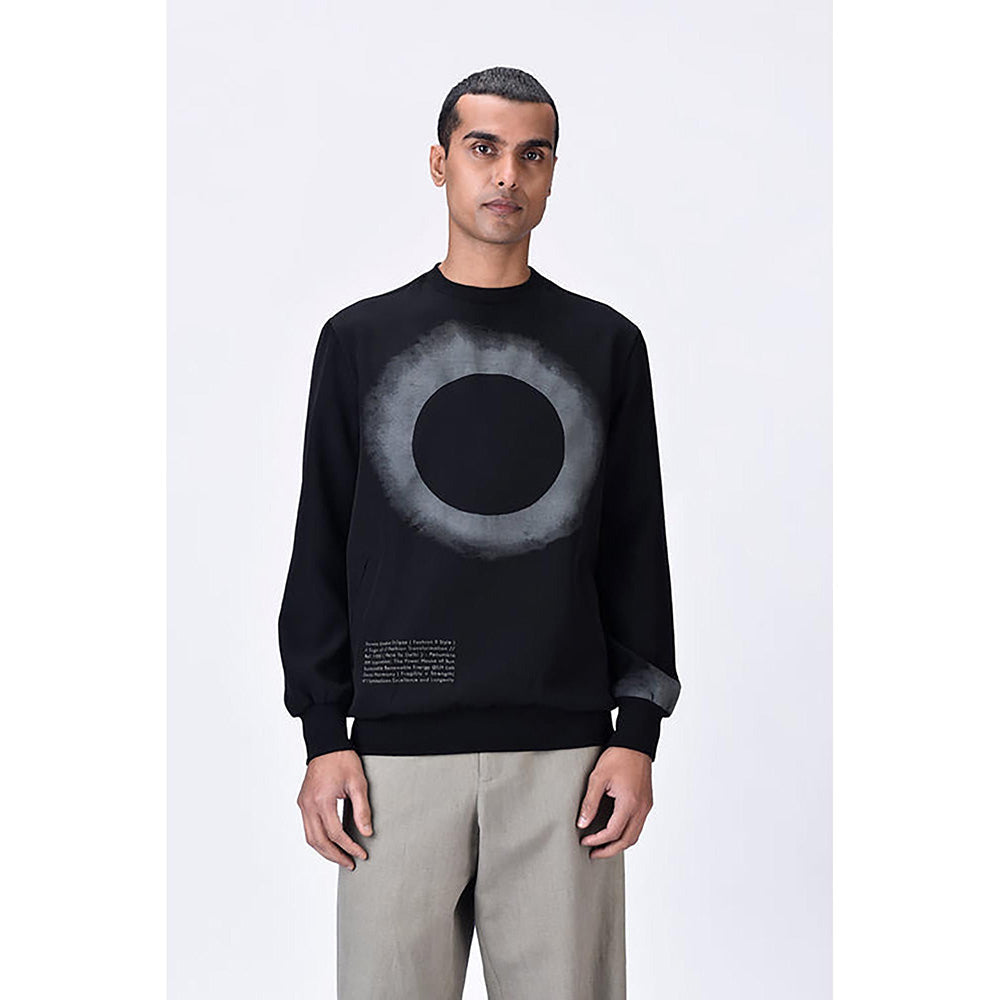 Genes Lecoanet Hemant Black Banana Crepe Sweatshirt With Eclipse Print