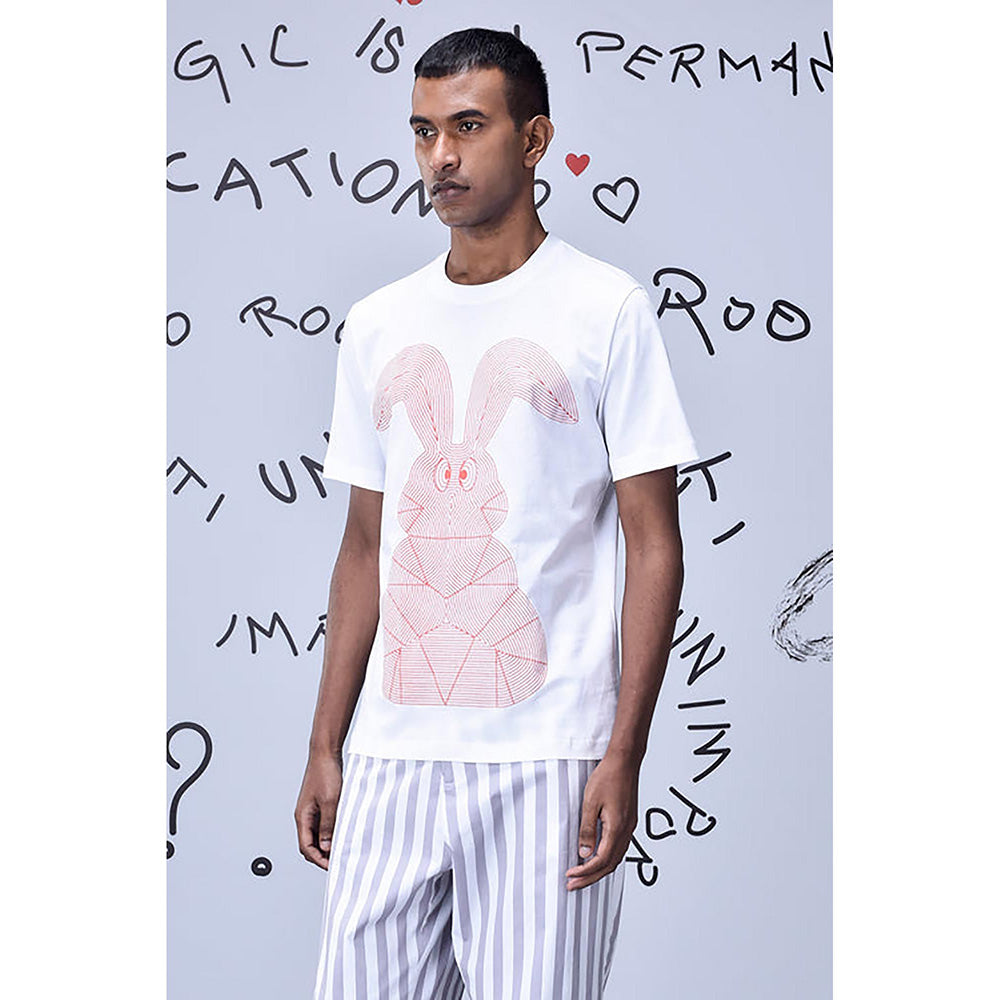 Genes Lecoanet Hemant Linear Rabbit T-Shirt- White