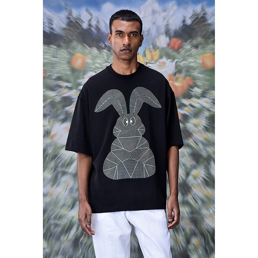 Genes Lecoanet Hemant Linear Rabbit T-Shirt- Black