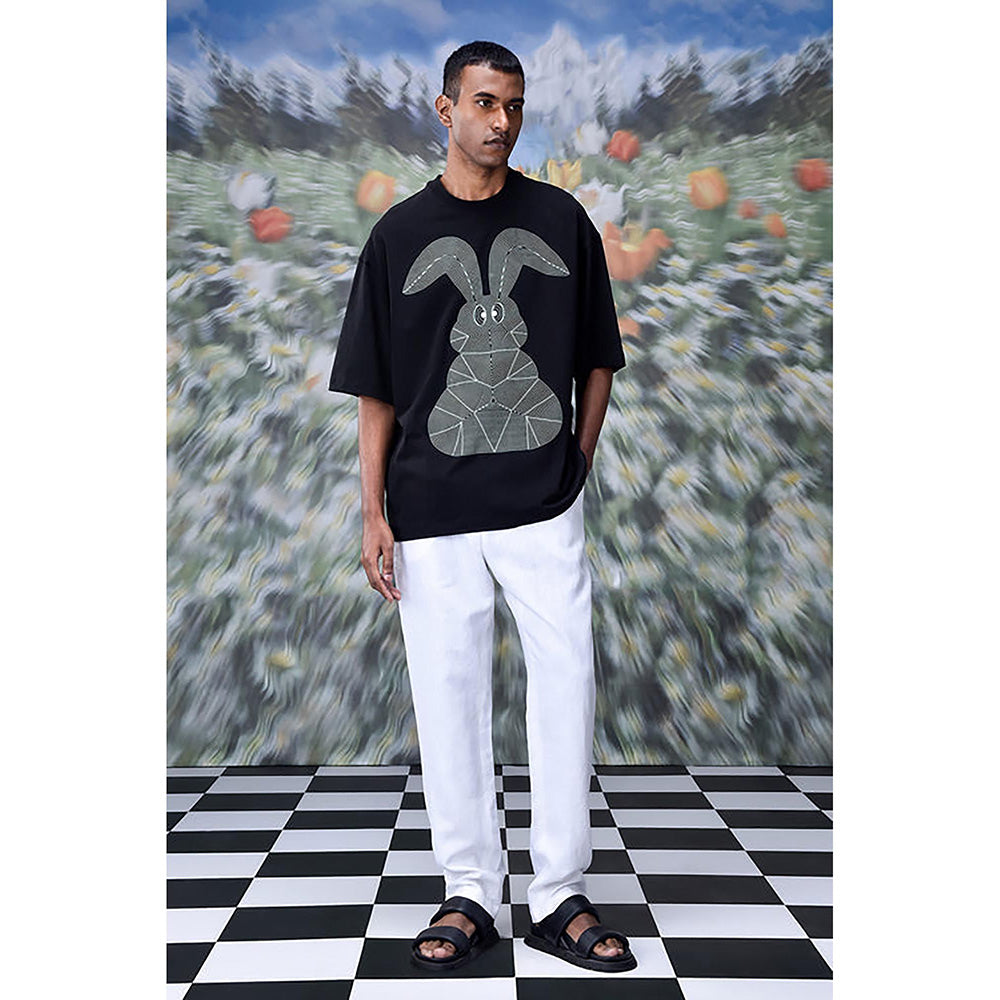 Genes Lecoanet Hemant Linear Rabbit T-Shirt- Black