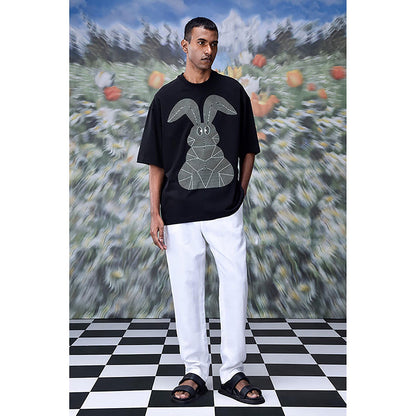 Genes Lecoanet Hemant Linear Rabbit T-Shirt- Black