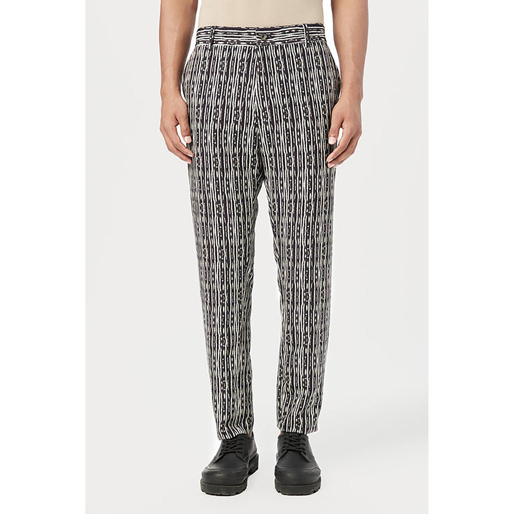 Genes Lecointe Hemant Classic Fit Trousers with All-Over Thin Textured Stripes Print