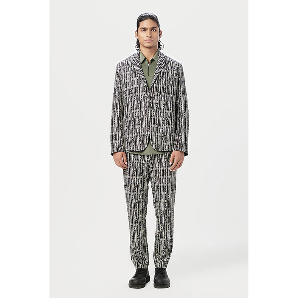 Genes Lecointe Hemant Classic Fit Trousers with All-Over Thin Textured Stripes Print