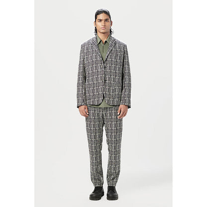Genes Lecointe Hemant Classic Fit Trousers with All-Over Thin Textured Stripes Print