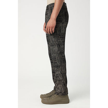 Genes Lecointe Hemant Slim Fit Trousers with All-Over Kantha Print