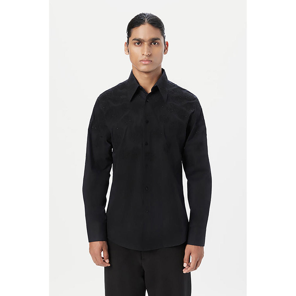 Genes Lecointe Hemant Regular Fit Button-Up Shirt with Gingko Thread Embroidery