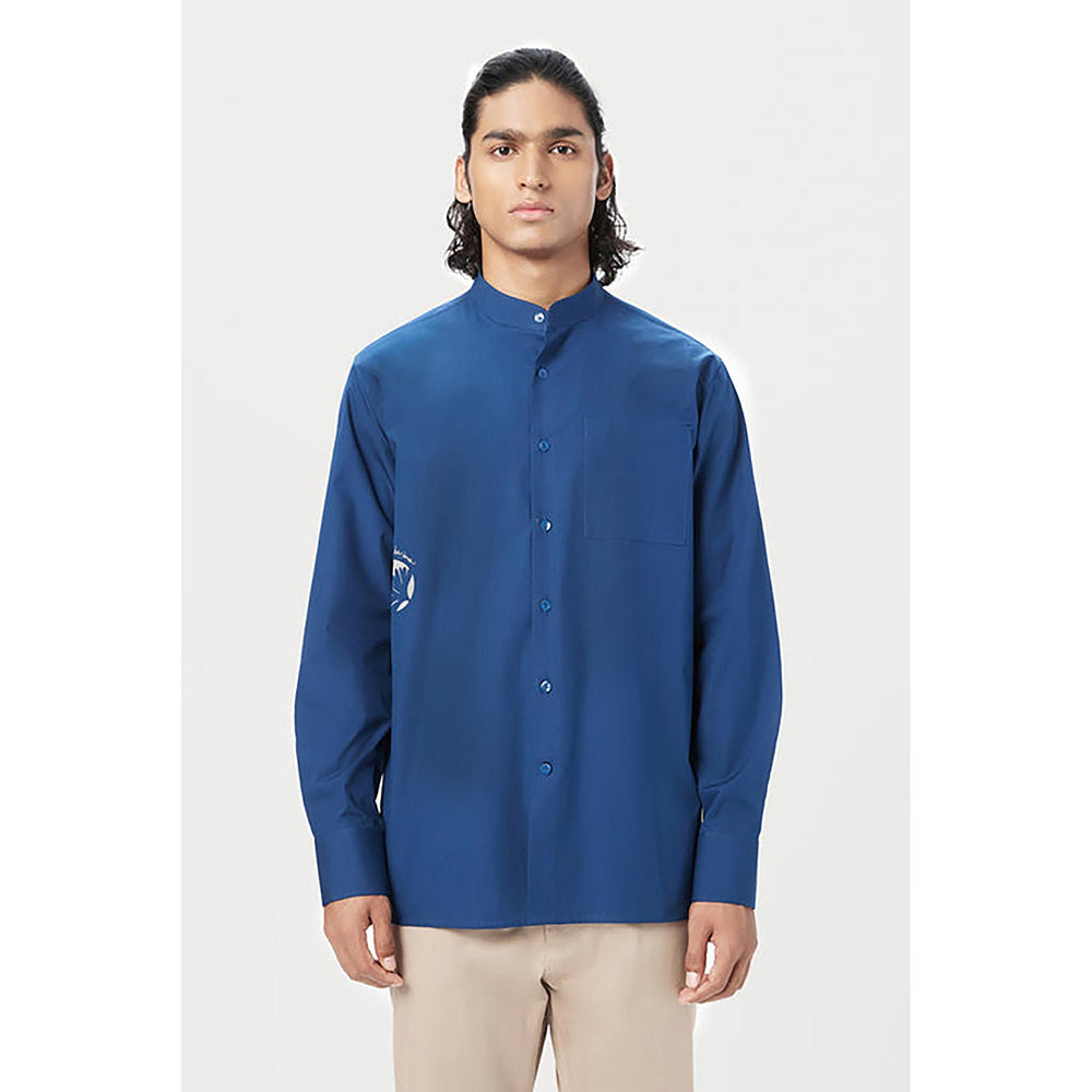 Genes Lecointe Hemant Easy Fit Button Up Shirt with Artful Stamp Print