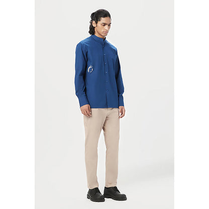 Genes Lecointe Hemant Easy Fit Button Up Shirt with Artful Stamp Print