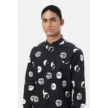 Genes Lecointe Hemant Easy Fit Button-Up Shirt with Band Collar