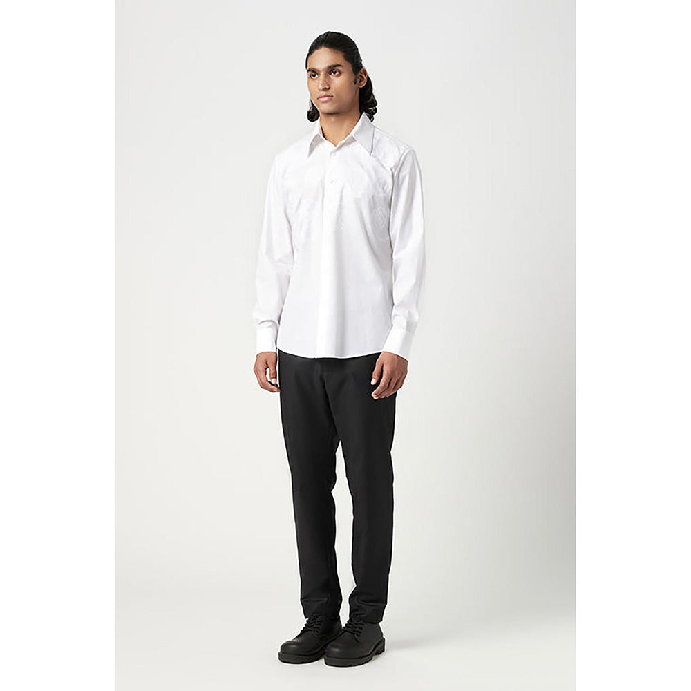 Genes Lecointe Hemant Regular Fit Button-Up Shirt with Floral Thread Embroidery