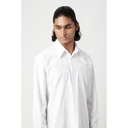 Genes Lecointe Hemant Regular Fit Button-Up Shirt with Floral Thread Embroidery