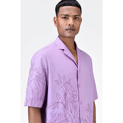 Genes Lecointe Hemant Men's Lavender Cotton Poplin Easy Fit Shirt with Cub on Collar