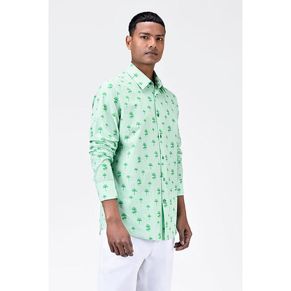 Genes Lecointe Hemant Cotton Poplin Regular Fit Shirt with Palm Stripes Print