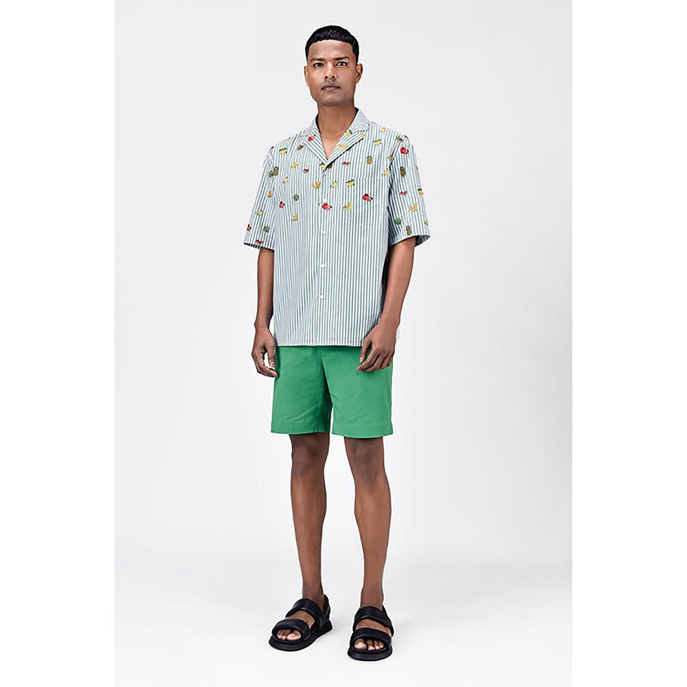 Genes Lecointe Hemant Fruit Motifs Embroidery Easy Fit Men's Half Sleeve Shirt