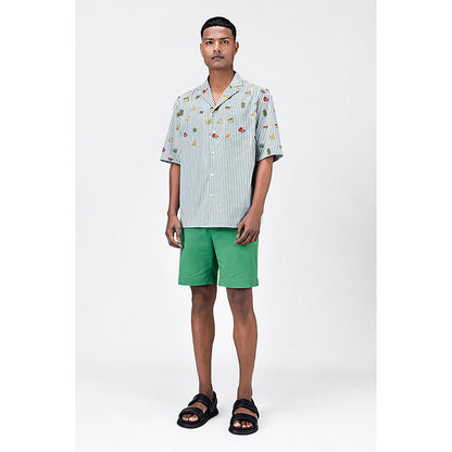 Genes Lecointe Hemant Fruit Motifs Embroidery Easy Fit Men's Half Sleeve Shirt