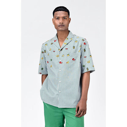 Genes Lecointe Hemant Fruit Motifs Embroidery Easy Fit Men's Half Sleeve Shirt