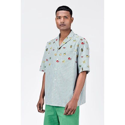 Genes Lecointe Hemant Fruit Motifs Embroidery Easy Fit Men's Half Sleeve Shirt