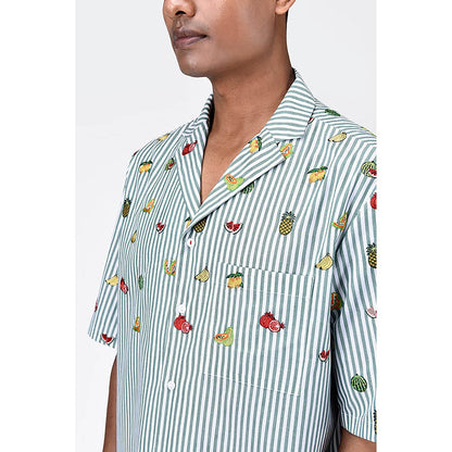 Genes Lecointe Hemant Fruit Motifs Embroidery Easy Fit Men's Half Sleeve Shirt