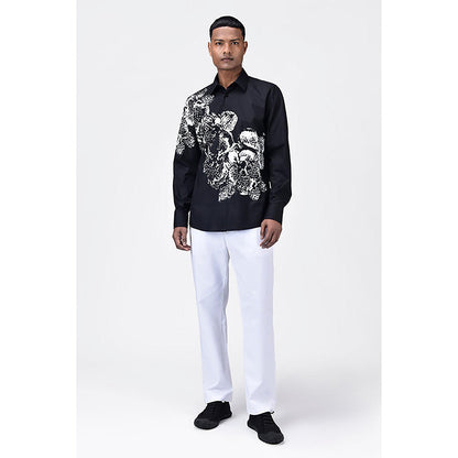 Genes Lecointe Hemant Regular Fit Cotton Poplin Shirt with Orchid Print