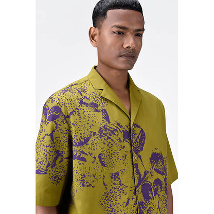 Genes Lecointe Hemant Easy Fit Cotton Poplin Shirt with Sailor Collar and Orchid Print