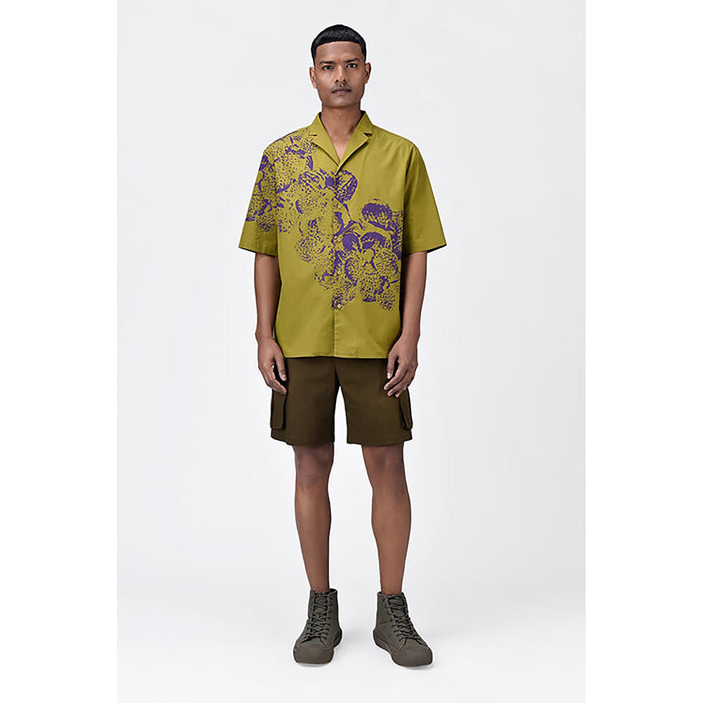 Genes Lecointe Hemant Easy Fit Cotton Poplin Shirt with Sailor Collar and Orchid Print
